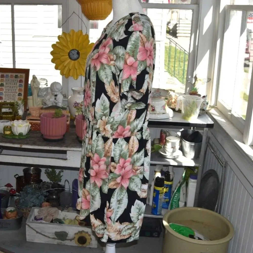 Vintage 90s Jessica Howard Tropical Rayon Dress XL 16 Hawaiian Floral USA